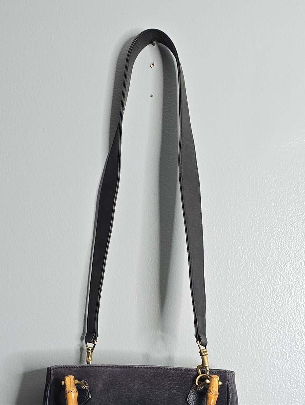 Black Leather Gold-Tone Purse Shoulder Strap